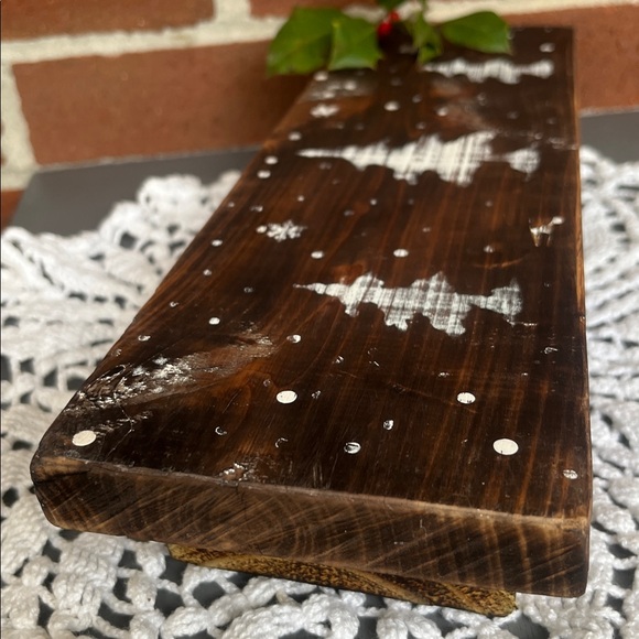 Rustic Wooden Riser Display Stand Plant Riser Snowy Trees Handmade - Picture 4 of 6